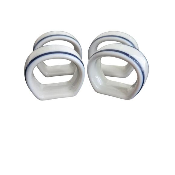 Vtg Dansk Bistro Napkin Rings Christianshavn Blue White Blue Set 4 Original Box - Picture 5 of 8